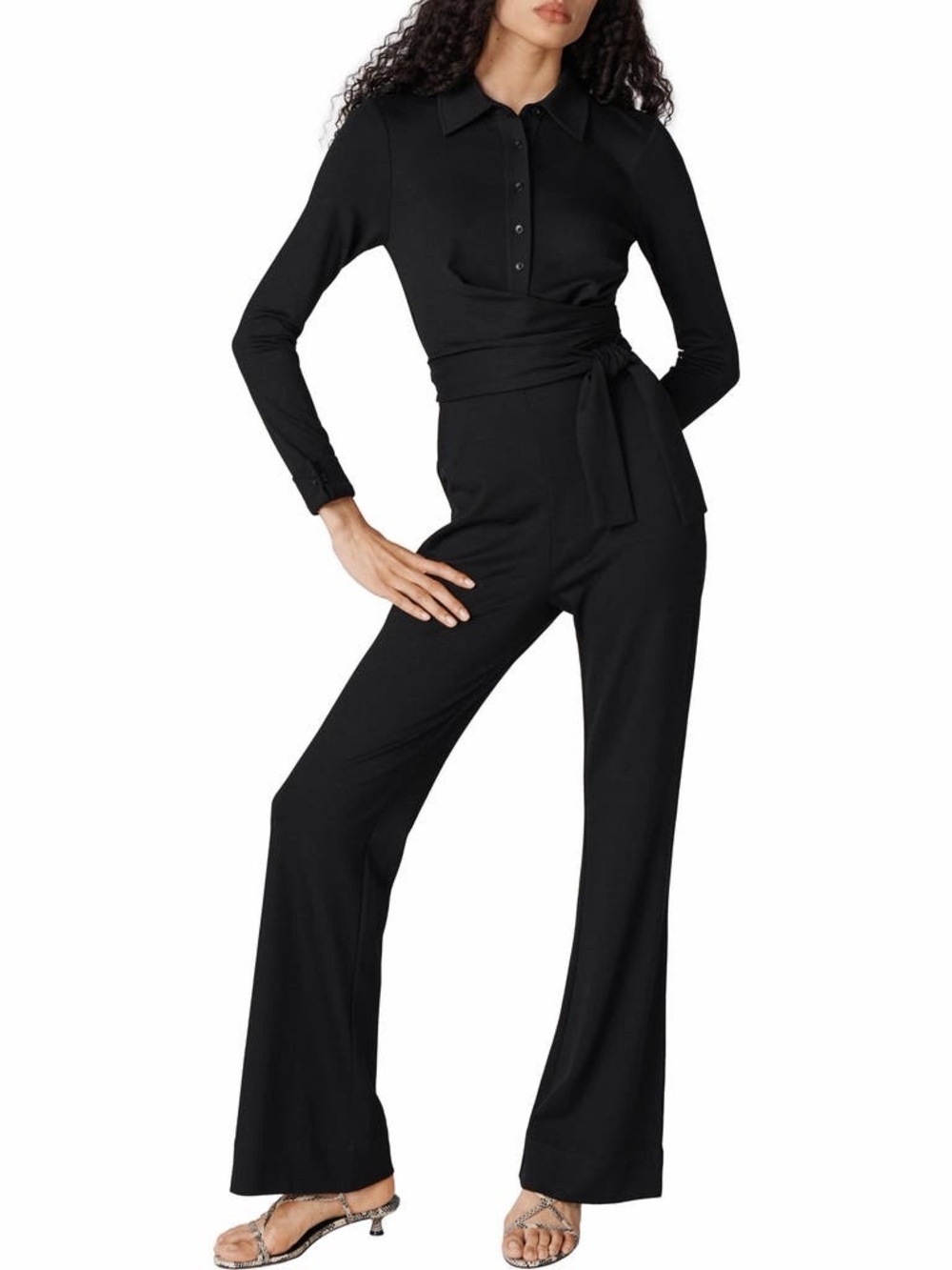 Diane Von Furstenberg Michele Wide Leg Jumpsuit In Black Size XS Belted Cocktail